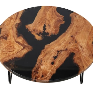 Olive Wood Resin Epoxy Center Table, Natural Wood & Resin Table, Modern Epoxy Furniture, Long-Lasting Live Edge Table, Statement Home Decor