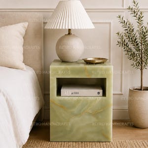 Green Onyx Side Table Luxury Stone Bedside Nightstand