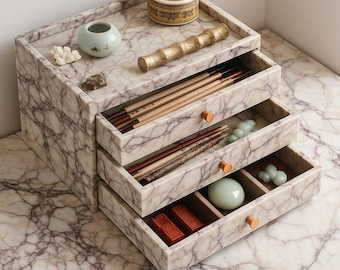 Handmade Calacatta Viola Marble Jewelry Box, Luxury Vanity Organizer