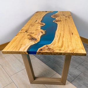 Natural Wood and Epoxy River Stream Table, Epoxy River Stream Wood Table, Epoxy Casting Table, Living Room Table, Family Room Epoxy Table