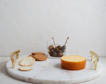 Marble and Brass Charcuterie Platter, Decorative Serving Board, Versatile Marble Platter, Home Accessories, Dining Table Centerpiece Decor