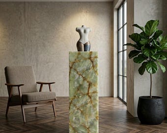 Green Onyx Plinth Column Luxury Stone Display Pedestal Stand