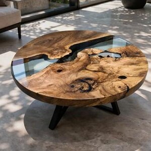 Live Edge Wood Epoxy Tabletop Handmade Resin River Surface image 4