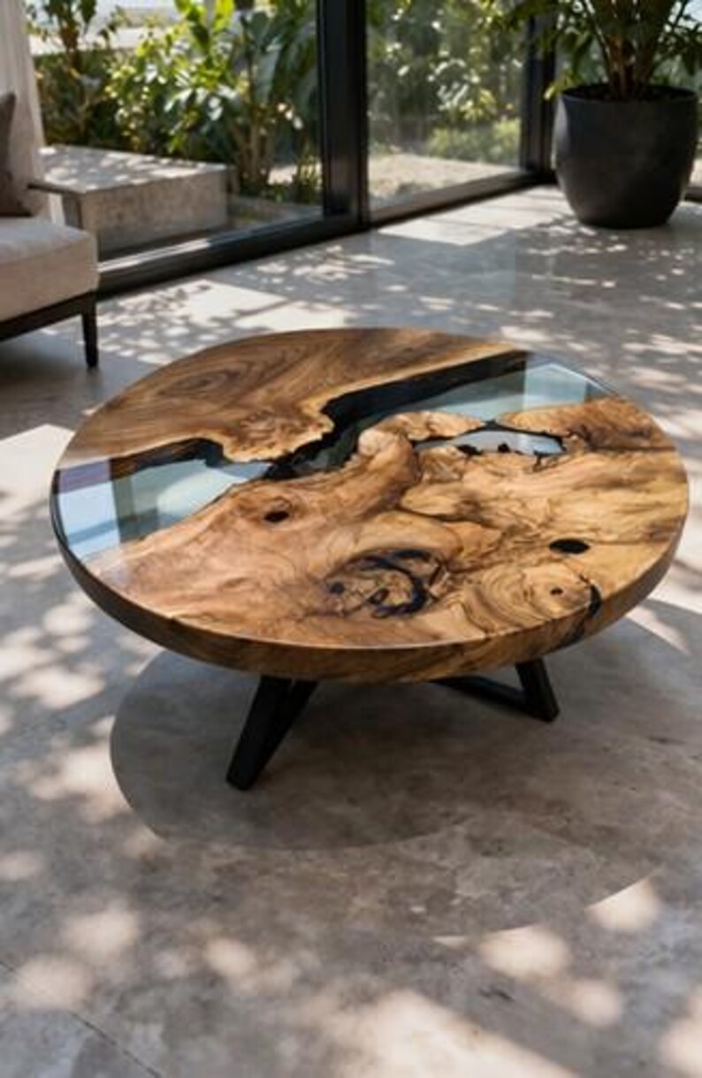 Live Edge Wood Epoxy Tabletop Handmade Resin River Surface image 4