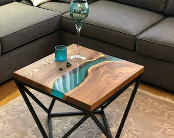 Handmade Epoxy Resin River Side Table, Wood Home Decor