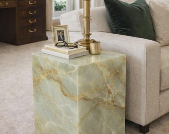 Green Onyx Side Table Plinth Natural Stone Pedestal