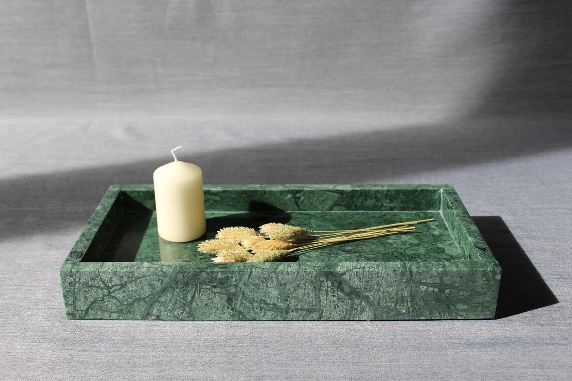 Natural Green Marble Effect Bathroom & Kitchen Tray, Organizer Tray ...
