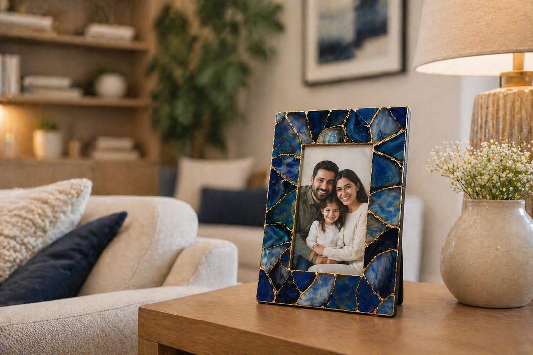 Blue Agate Picture Frame - Natural Geode Stone Frame With Gold Inlay - Etsy