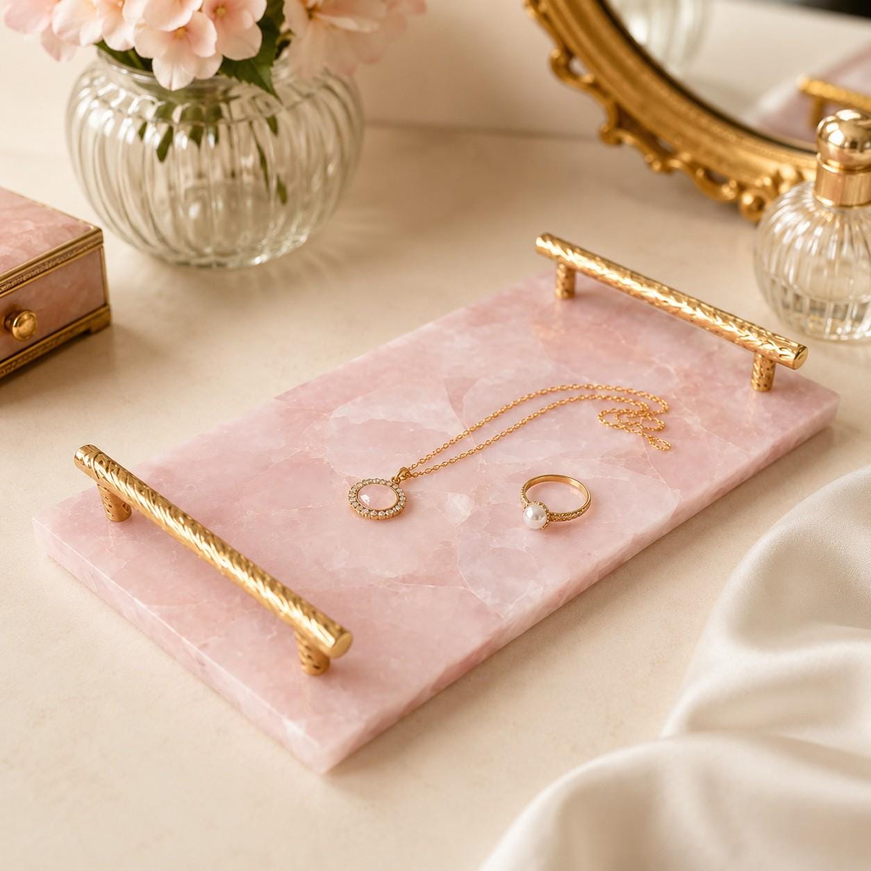 Rose Quartz Crystal Tray, Vanity Decor, Catchall Tray - Etsy