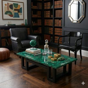 Natural Malachite Stone Center Table, Luxury Statement Furniture