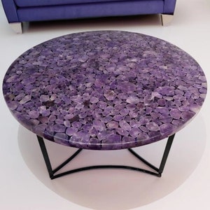 Natural Amethyst Coffee Table, Purple Stone Table, Handcrafted Amethyst Furniture, Amethyst Geode Accent Table, Metaphysical Decor