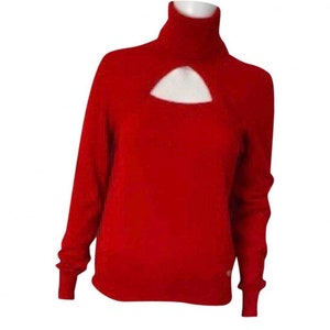 Chanel Red Wool Keyhole Bolero Sweater US 4/6/8
