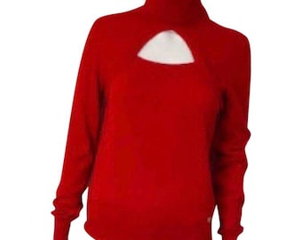 Chanel Red Wool Keyhole Bolero Sweater US 4/6/8