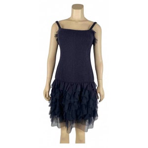 Vintage Chanel 02C 2002 Cruise Resort Navy Blue Wool Dress FR 38 US 4/6