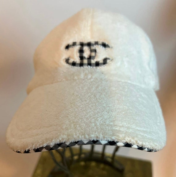 Chanel White CC Terry Cloth Cotton Baseball Cap Ha