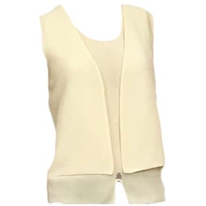 Chanel vintage 00C 2000 Cruise Resort Pastel Pale Yellow Short Sleeve Twinset Blouse Tank Top FR 36 US 4