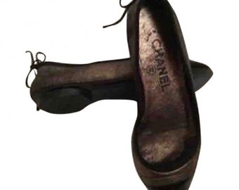 Chanel metallic black bronze/gold color Ballet Ballerina Flats Shoes EU 34.5 US 3.5/4