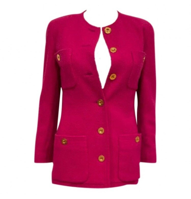 Chanel Pink Dress Coat With Enamel Camellia Buttons