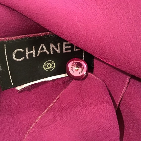 Vintage Chanel Silk Short Sleeve Cropped Fuchsia Top Blouse US 