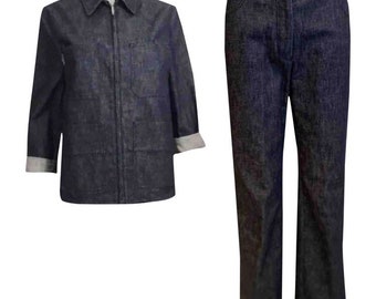 Vintage Chanel 99P, 1999 Spring denim blue pant suit set FR 36/38