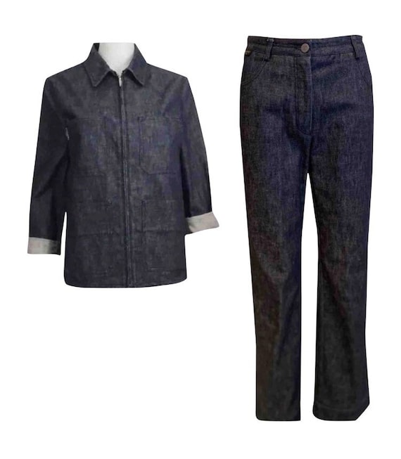Vintage Chanel 99P 1999 Spring Denim Blue Pant Suit Set FR 