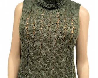 Chanel Identification 00C, 2000 Cruise Casual Knit Green Turtleneck Sweater Blouse FR 44 US 8/10