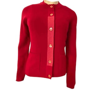 Chanel 98A 1998 Fall Maroon Brick Red Cashmere Cardigan FR 38 US 4/6