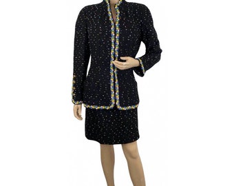 Chanel 1980’s Collection 23 Black Multicolor Confetti Jacket Skirt Suit Set US 8/10