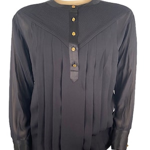 Vintage Early 1990’s Chanel Black Silk Pleated Blouse US 12