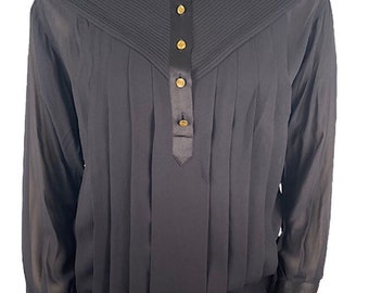 Vintage Early 1990’s Chanel Black Silk Pleated Blouse US 12