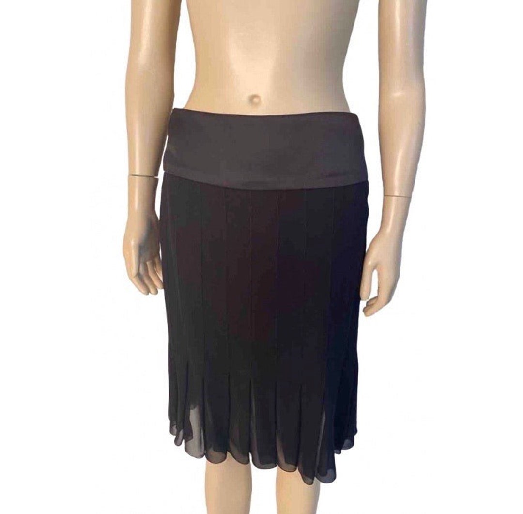 Chanel 03A 2003 Fall Black Silk Chiffon Skirt FR 38 US 6 