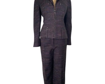 Vintage Chanel 02A 2002 Fall Autumn Wide Leg Blue Multicolor Jacket Pant Suit FR 42