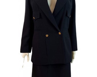 Vintage Chanel 1990’s Dark Navy Blue Skirt Suit FR 38 US 4