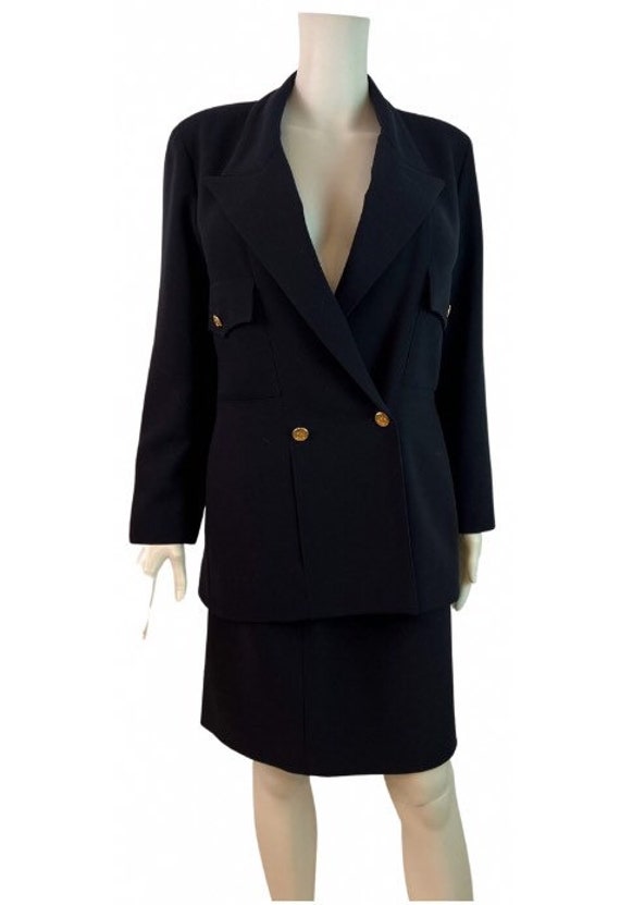 Vintage Chanel 1990’s Dark Navy Blue Skirt Suit F… - image 1