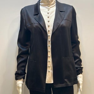 Versatile Casual Chanel 02P Black Satin Jacket FR 38