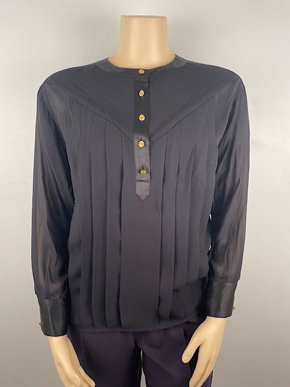 Vintage Early 1990s Chanel Black Silk Pleated Blouse US 12 -  Sweden