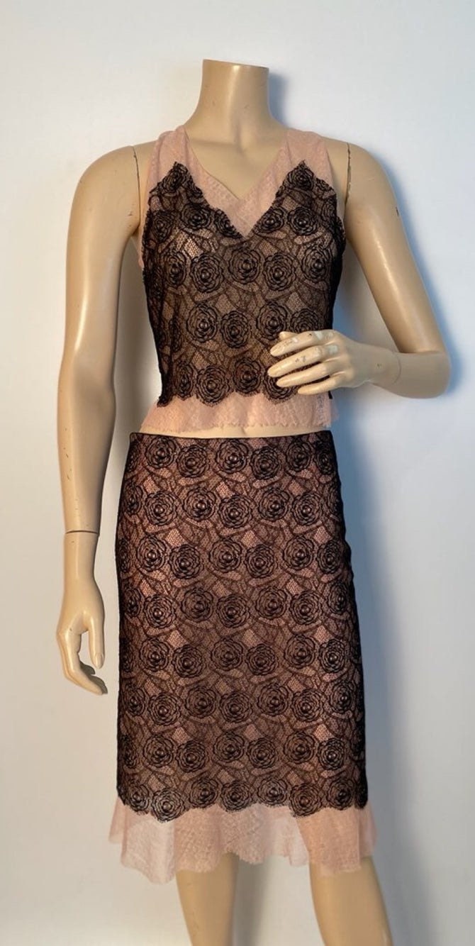 Rare Chanel 03P, 2003 Spring Camellia Flower Pink Black Lace