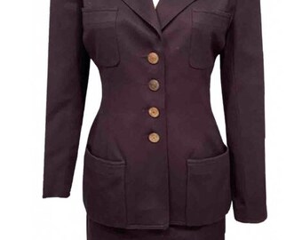 Vintage Chanel 97C 1997 Cruise Resort Dark Navy Fitted Skirt Jacket Suit Set FR 38 US 2/4