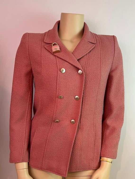 Chanel Pink Red and Green Open Front Collarless Jacket VTG size 40