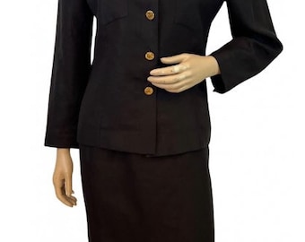 Vintage Chanel 1980’s Collection 15 Black Linen Skirt Suit US 2/4