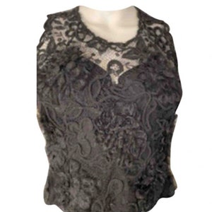 Chanel Vintage Embroidered 95A 1995 Fall Lace Short Sleeve Evening Top Blouse US 4