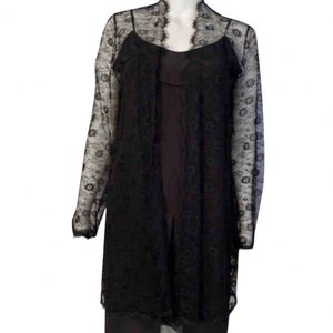 Vintage 01P 2001 Spring Chanel 2 piece set Black Spaghetti Strap Dress with Lace overlay jacket US 2/4