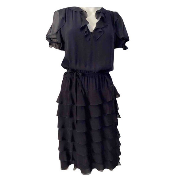 Chanel 01P 2001 Spring Navy Blue Silk Chiffon Ruffle Short Sleeve Dress FR  38 US 4 - Etsy