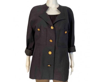 Rare Vintage Chanel Silk Black and Gold Oversized Jacket US 4/6/8/10