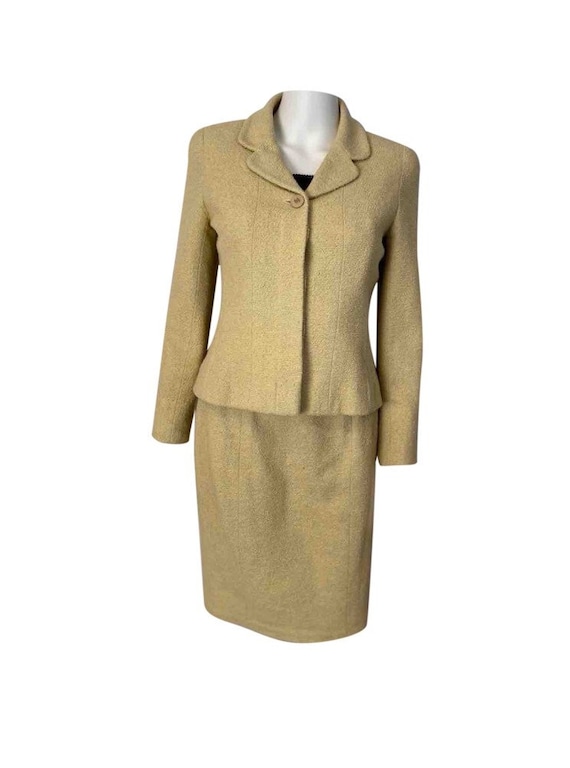 Chanel Boutique Cotton Boucle Yellow Green Skirt Blazer Jacket 