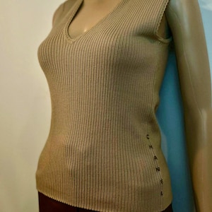 Vintage Chanel 99A 1999 Fall Beige Tan Knit Wool Blouse Top FR 36 US 4