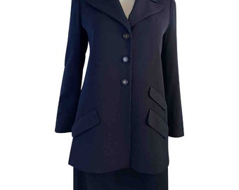 80s Chanel Boutique Jacket Gold CC Button Double Breasted Navy