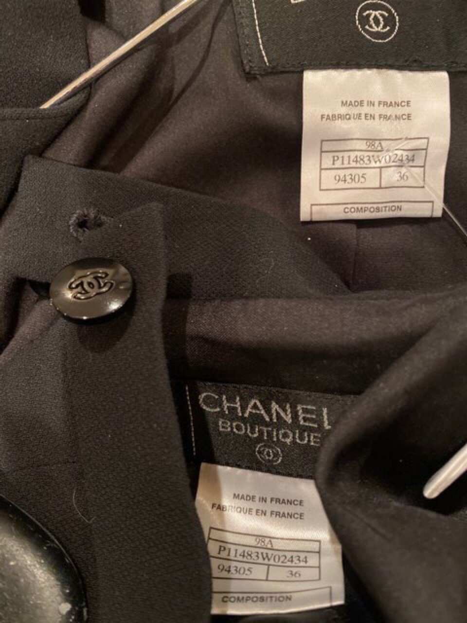 HelensChanel 98A 1998 Fall Nwot Vintage Chanel Black Skirt Suit FR 38