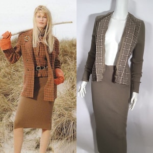Rare Vintage Chanel 95A, 1995 Fall Autumn knit dress with attached tweed Boucle jacket FR 40 US 4