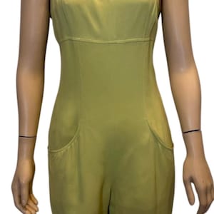 97P, 1997 Spring Vintage Chanel Boutique Lime Green Jumpsuit Shorts Romper FR 38 US 6/8